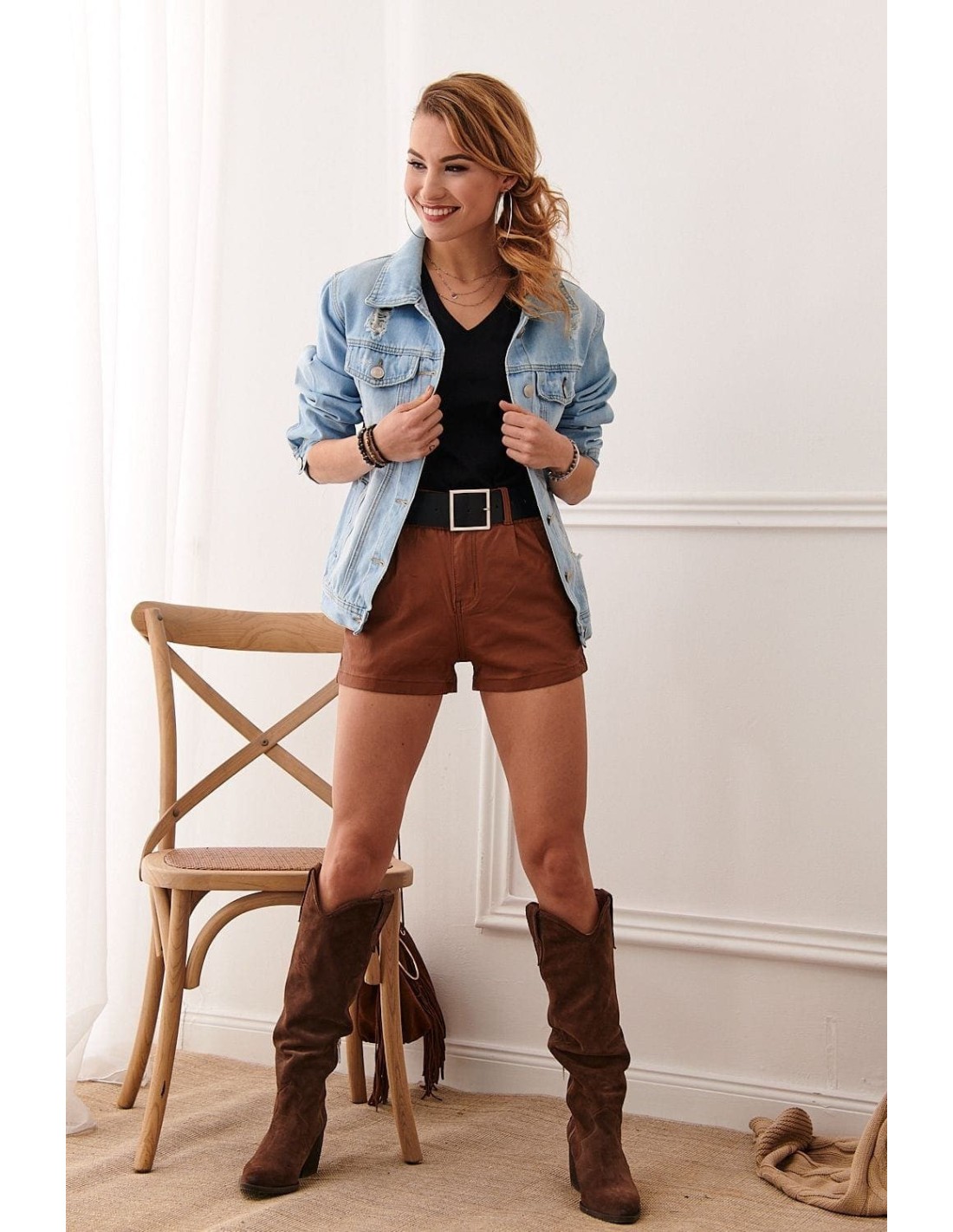 Eco-leather shorts brown 80100 - Online store - Boutique